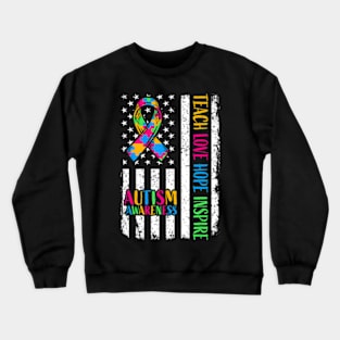 Autism Awareness Ribbon Mom Dad American Flag Autism Crewneck Sweatshirt